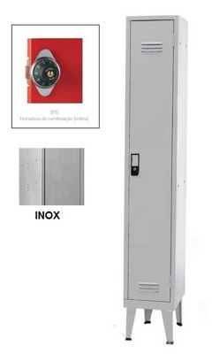 Taquillas Inox Simples 1 Puerta 1900x300x500 mm Combinación Ruleta
