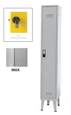 Taquillas Inox Simples 1 Puerta 1700x300x400 mm Candado
