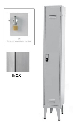 Taquillas Inox Simples 1 Puerta 1700x300x400 mm Candado Metálico