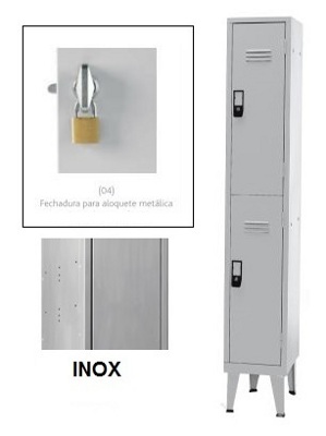Taquillas Inox Simples 2 Puertas 1900x300x500 mm Candado Metálico