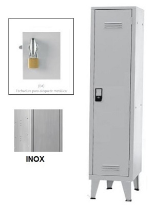 Taquillas Inox Indústria Sucios 1 Puerta 1900x450x500mm Candado Metálico