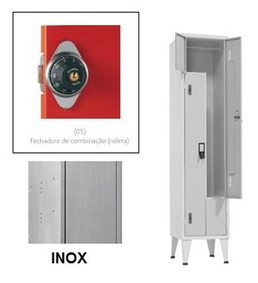 Taquillas Inox Simples 2 Puertas em L 1900x400x500mm Combinación Ruleta