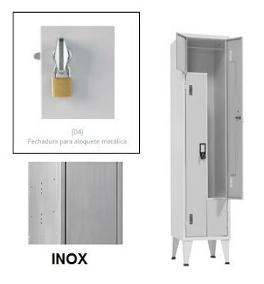 Taquillas Inox Simples 2 Puertas em L 1900x400x500mm Candado Metálico
