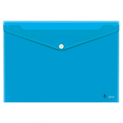 Envelope Documentos Botão A4 Plástico Transparente Azul
