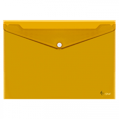 Envelope Documentos Botão A4 Plástico Transparente Amarelo