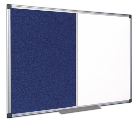 Pizarra Doble Uso 120x150cm Tapizado Azul / Blanco Magnético Marco Aluminio Maya