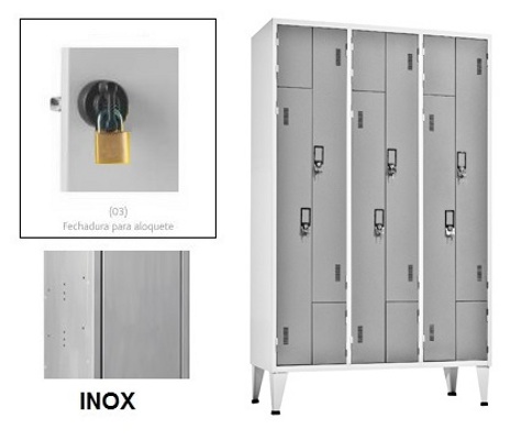 Taquillas Inox Triple 6 Puertas En L 1900x1150x500mm Candado