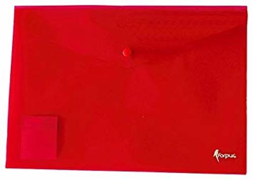 Envelope Documentos Botão A4 Plástico Transparente Vermelho