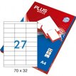 ETIQUETAS AUTOADHESIVAS PLUS OFFICE BLANCAS DIN A4 70X32 CANTOS RECTOS 2700 ETIQUETAS POR CAJA