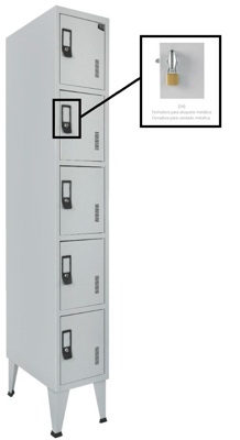 Cacifos Metálico Simples 5 Cacifo 1900x300x500 mm Cadeado Metálico