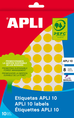 Etiquetas Autoadhesivas ø 8 Circulares Apli Amarillo