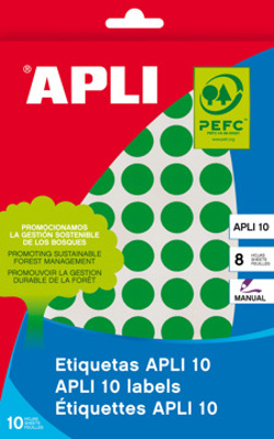 Etiquetas Autoadhesivas ø 10 Circulares Apli Verde