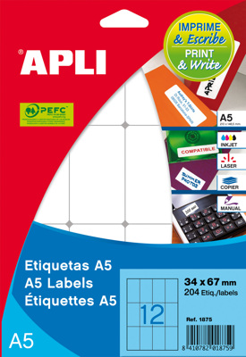 Etiquetas Autoadhesivas A5 70x37 mm Esquinas Rectas Apli