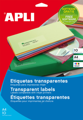 Etiquetas Autoadhesivas 70x37mm Transparente Brillante Apli 10 Hojas