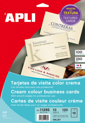 Tarjetas de Visita Apli Color Crena Texturizadas 230g 89x51 mm