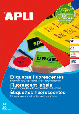 Etiquetas Autoadhesivas 99,1x67,7mm Rojo Fluorescente 20 Hojas