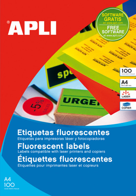 Etiquetas Autoadhesivas 64x33,9mm Rojo Fluorescente 100 Hojas