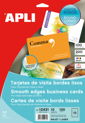 Tarjetas de Visita de Visita Apli Bordes Lisos Cantos Romos 200g. 89x54 mm