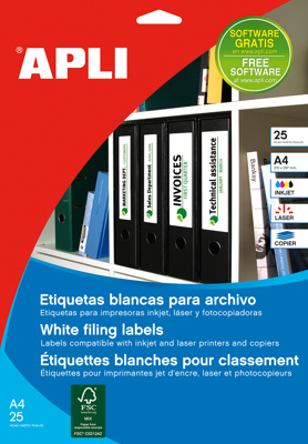 Etiquetas Autoadhesivas 190x61 mm Archivador 25 Hojas Blanco