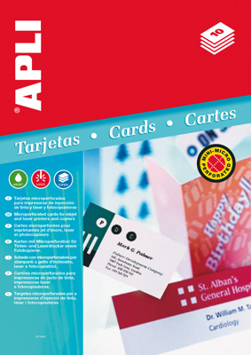 Tarjetas de Visita Apli Cartón Imprimible En Inkjet, Láser Y Fotocopiadora 200 G. 180x125 mm