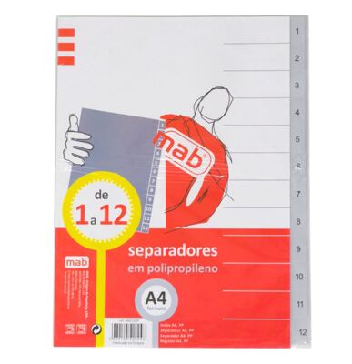 Separadores Cartulina A4 Numéricos 1-12