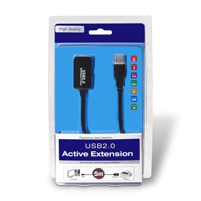  Cable de Extensión USB 2.0 Con Amplificador, Tipo a / M-a / H, 5 Metros