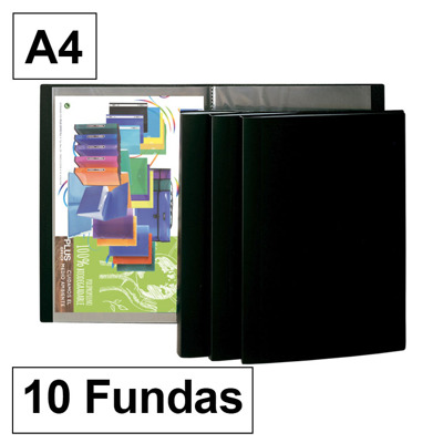 Carpeta Fundas Plus A4 10f Negro