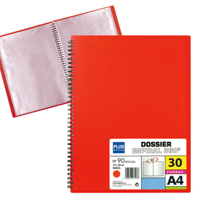 Carpeta Fundas Plus Espiral 30f Rojo