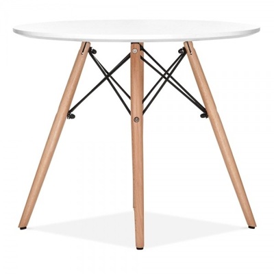 Mesa Tower Base Madera Tapa Blanca 100cm de Diámetro