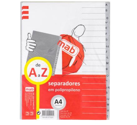 Separadores Cartulina A4 a - Z