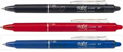 Bolígrafos Pilot Frixion Clicker Negro, Azul e Rojo