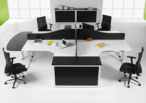 Mesas de Oficina En L / 4 Puestos Trabajo 1800x1200x740mm C/ Cajones ( Open Space )