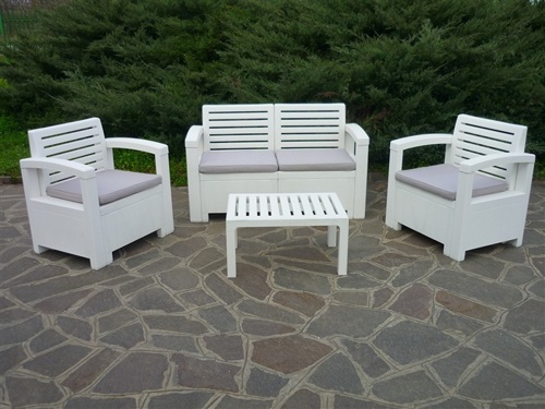 Conjunto Jardim 1+1+2+Mesa Branco e Cinza Nevada (cadeira Jardim)